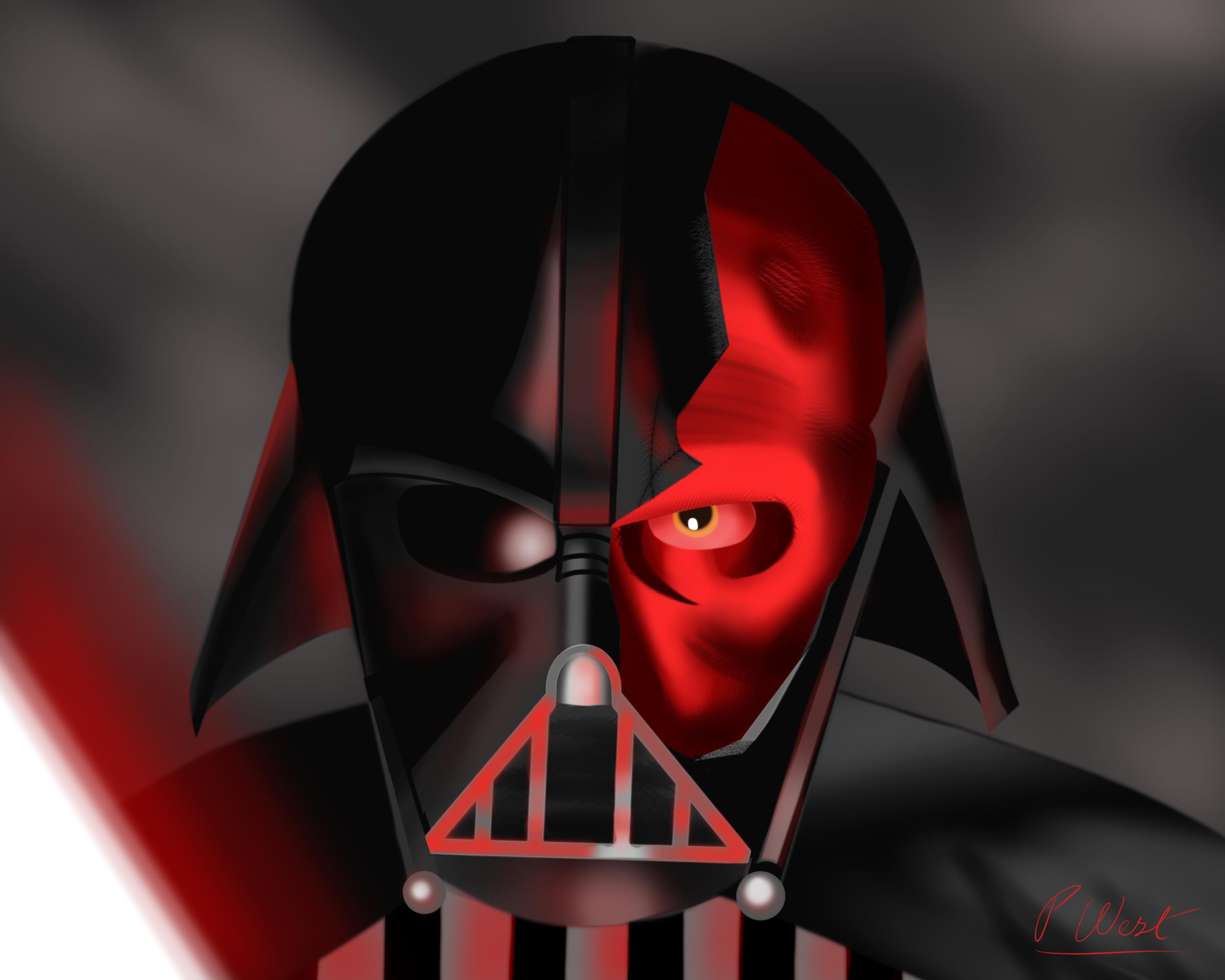 This is a print of Darth Vader with a broken mask